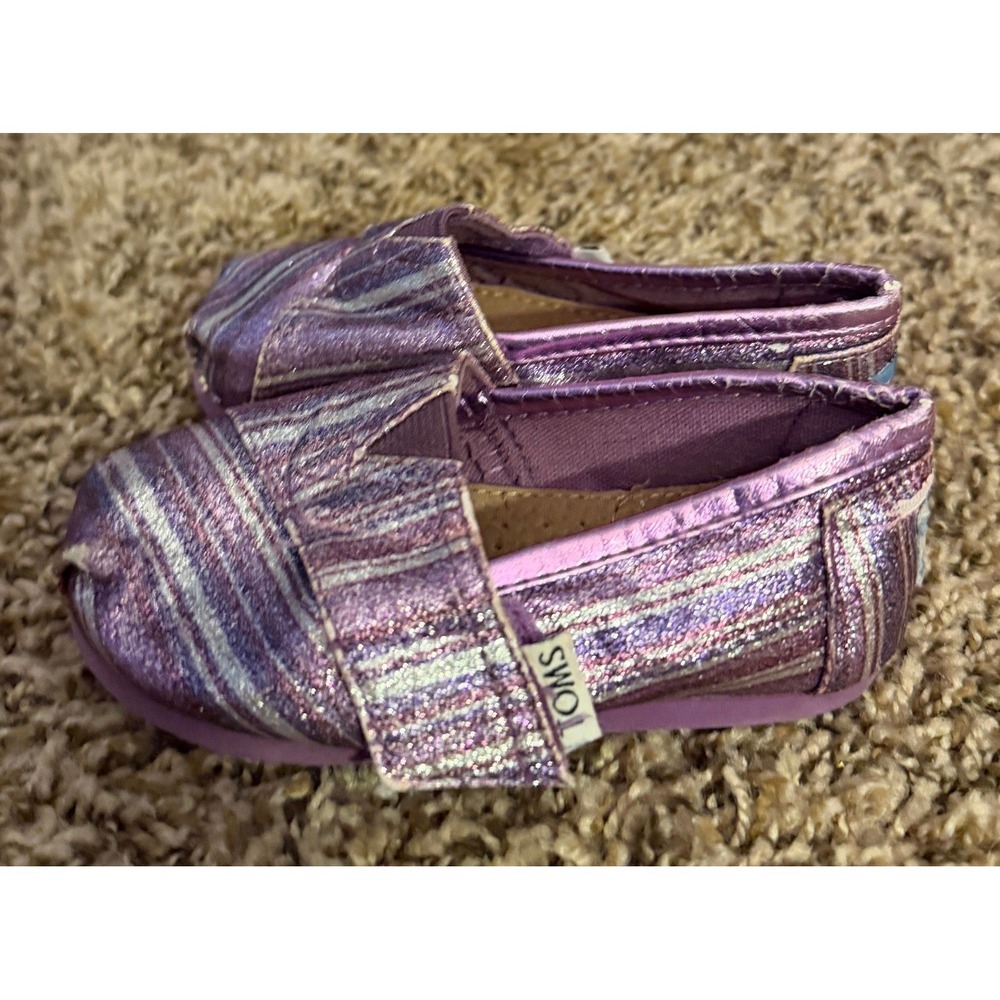 Toms-Toddler Girl Purple Glider Stiped Alpargata Classic Shoes Size 6